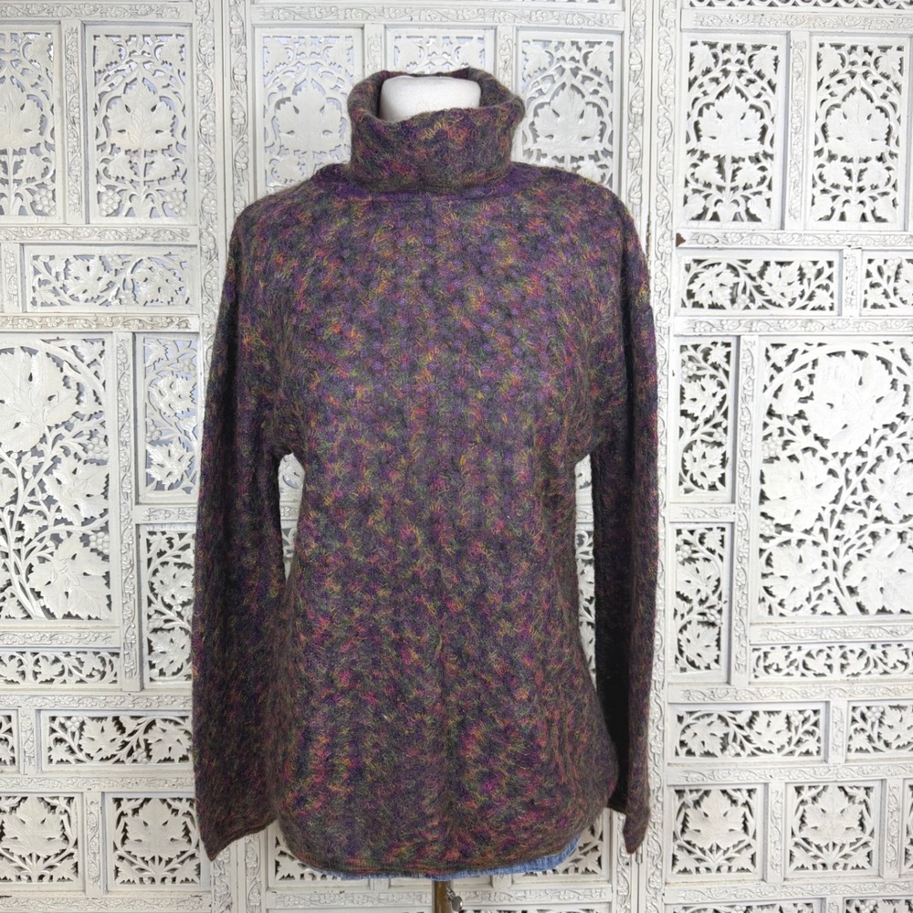 Vintage Retro Colorful‎ Artsy Kid Mohair Blend Turtleneck Sweater Sz Small